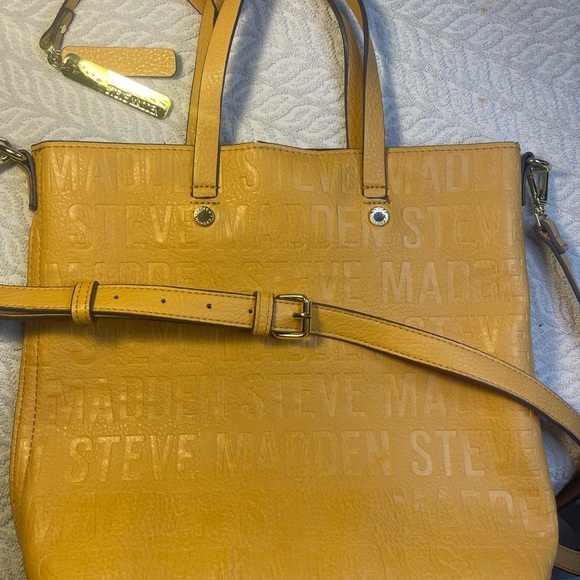 Steve Madden Handbags - Steve Madden Tote Handbag Yellow Stamped Logo Crossbody Purse  12 x 11”
